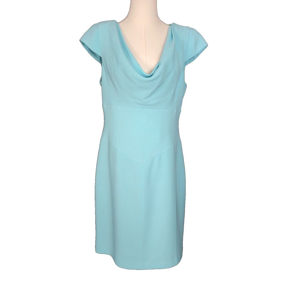 Black Halo Aqua Approx Sz 10/12 Gretchen Pebble Crepe Drape Sheath Dress